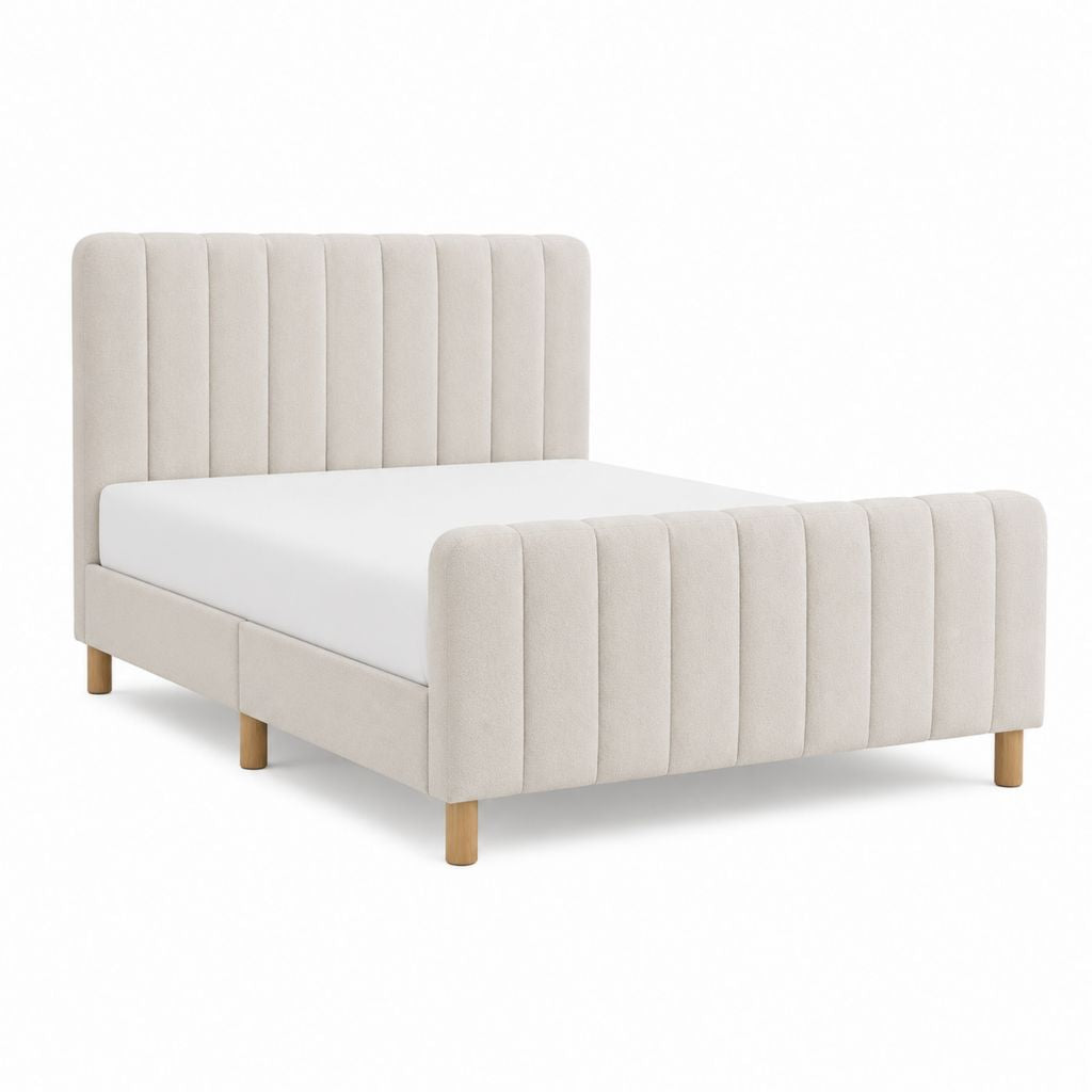 Lit double capitonné beige en polyester avec cadre 160 x 200 cm 170 x 210 x 115 cm