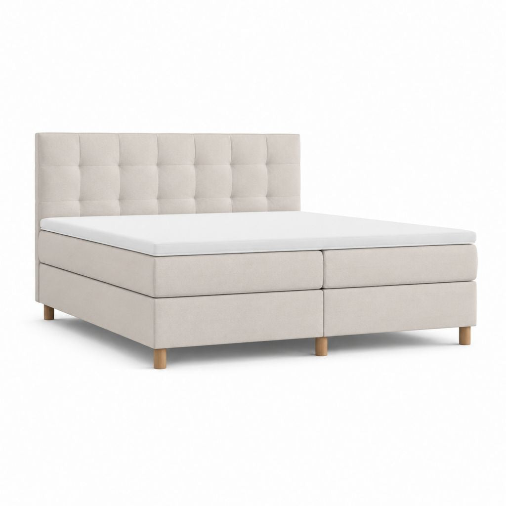 Lit boxspring rectangulaire 160 x 200 cm beige en polyester avec sommier et matelas