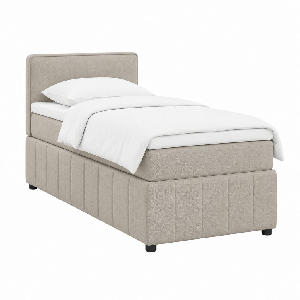 Cadre de lit une place beige en polyester avec tête de lit rembourrée 90 x 190 cm