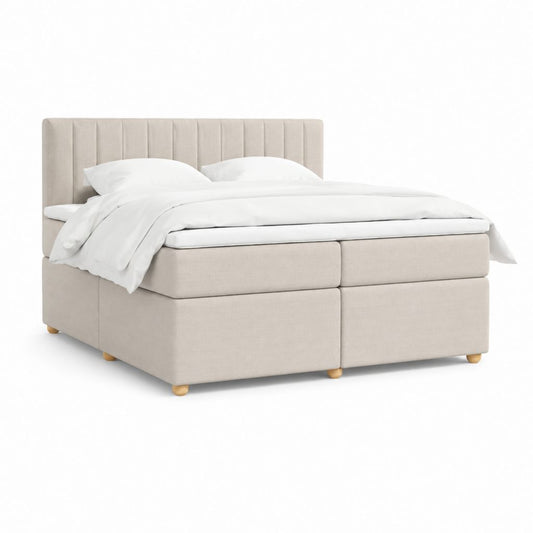 Lit coffre capitonné beige en polyester 160 x 200 cm avec tête de lit