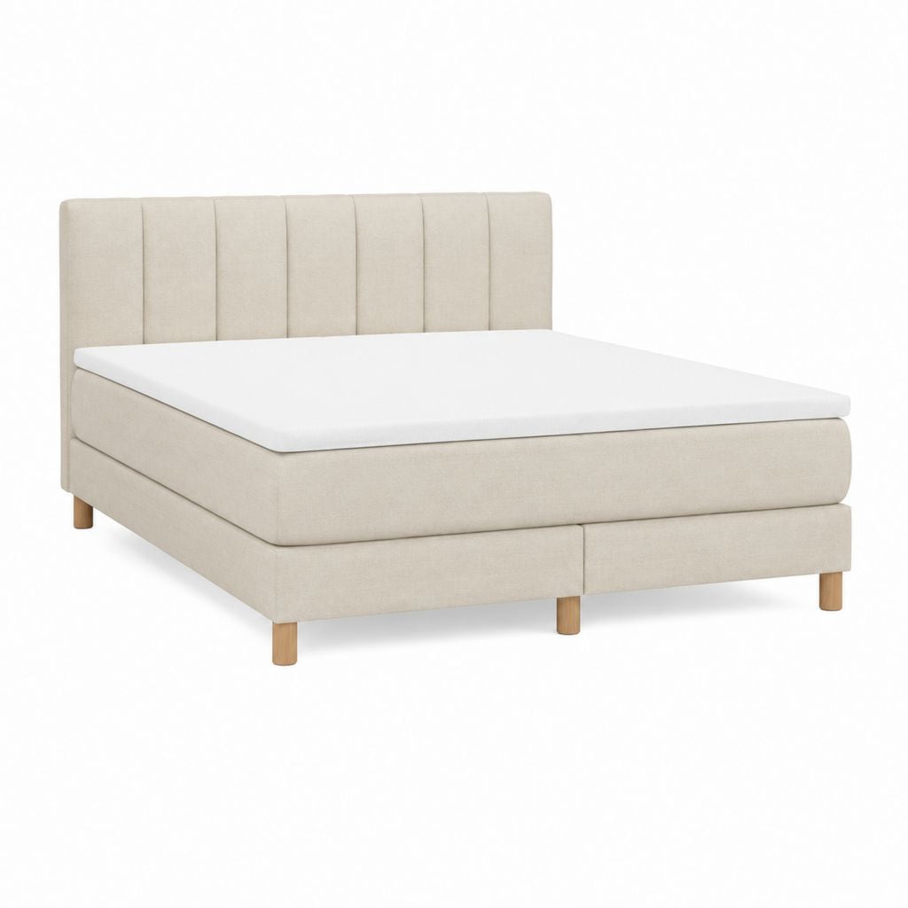 Lit double capitonné beige en polyester 160 x 200 cm avec tête de lit