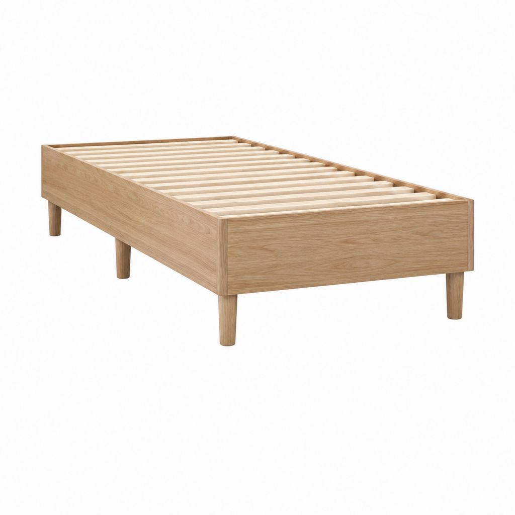 Lit simple avec sommier à lattes chêne clair MDF plaqué chêne 90 x 190 cm