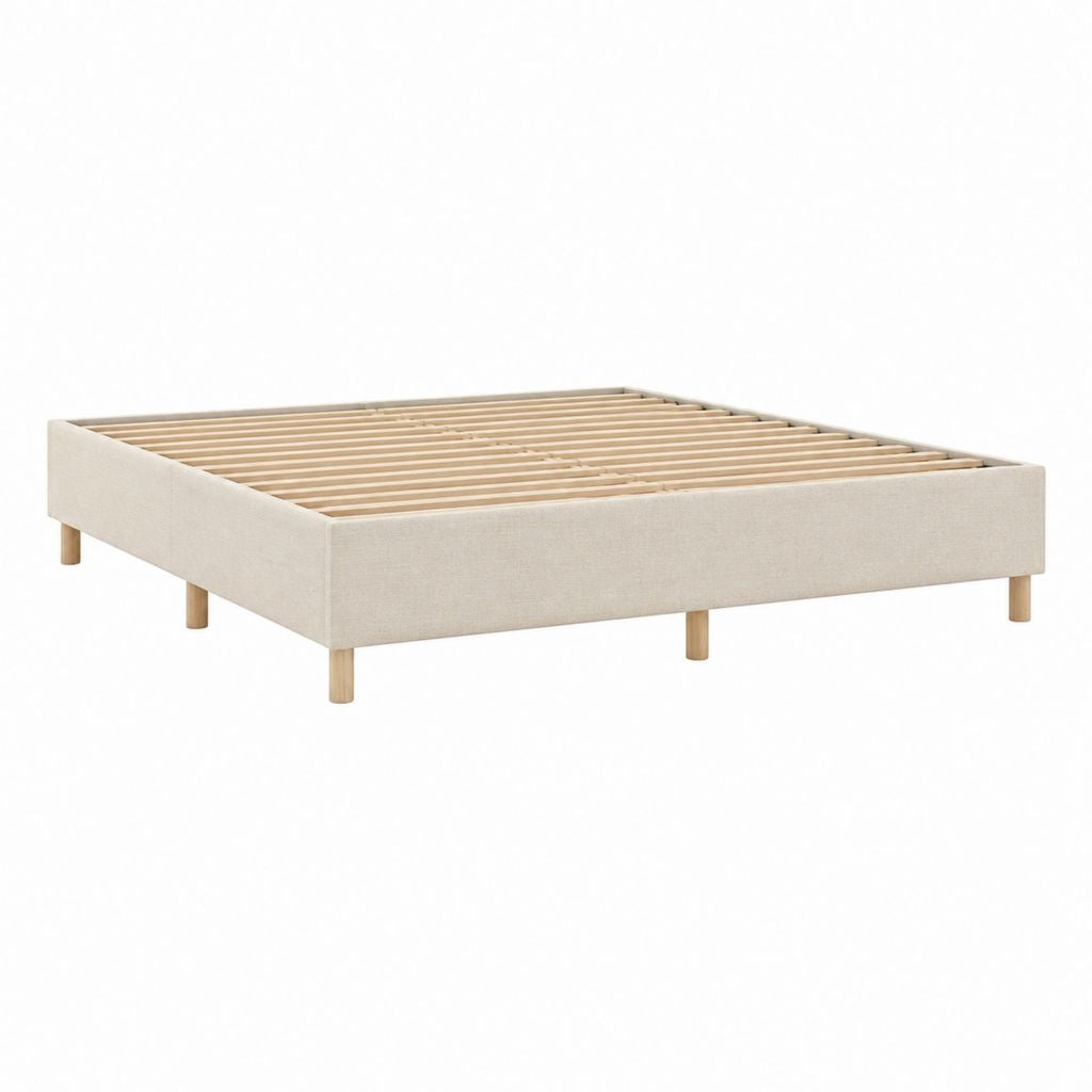 Lit plateforme 160 x 200 cm beige en polyester avec sommier à lattes et pieds en bois massif