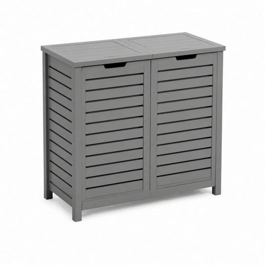 Panier à linge double gris en bambou 100 x 40 x 75 cm avec 2 compartiments basculants