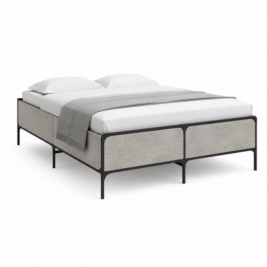 Cadre de lit double gris et noir en acier et panneaux MDF 160 x 200 cm