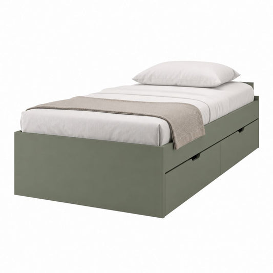 Lit simple avec rangement vert kaki en panneaux MDF 90 x 190 cm
