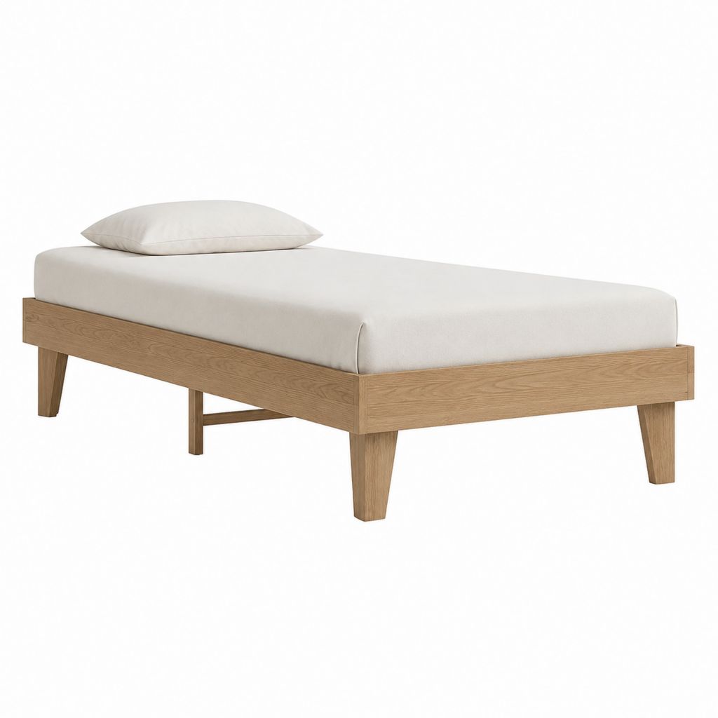 Lit simple cadre de lit rectangulaire chêne clair en pin massif 90 x 190 cm