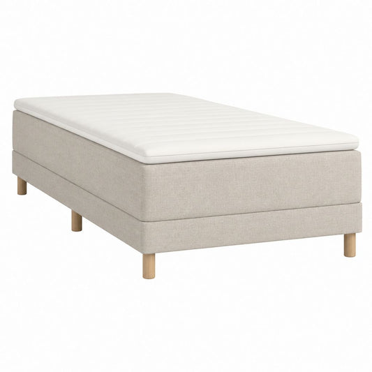 Lit boxspring 90 x 200 cm beige avec surmatelas blanc en polyester et pieds en hêtre massif